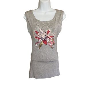 Ecko Red Womens Tank S Rhinestone Floral Chic Y2K Streetwear Gray Hip Hop top